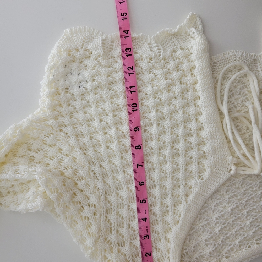 New Crochet Open Knit Tie Front Long Flare Sleeve Cropped Cardigan Unbranded - Picture 10 of 10